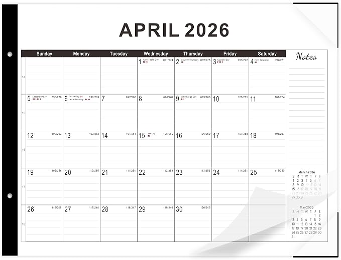 Desk calendar 2026-2027 22x17 paper – Desk Top Calendar 2026 with plastic cover