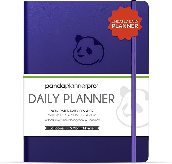 Panda Planner Pro A4 Daily Planner 2026 – 6 Month Undated Planner with Hourly Schedule, Large 8.5x11 Layout, To Do List, Daily Journal, Goal Planner, Habit Tracker & Gratitude Organizer for Home/Office – Purple