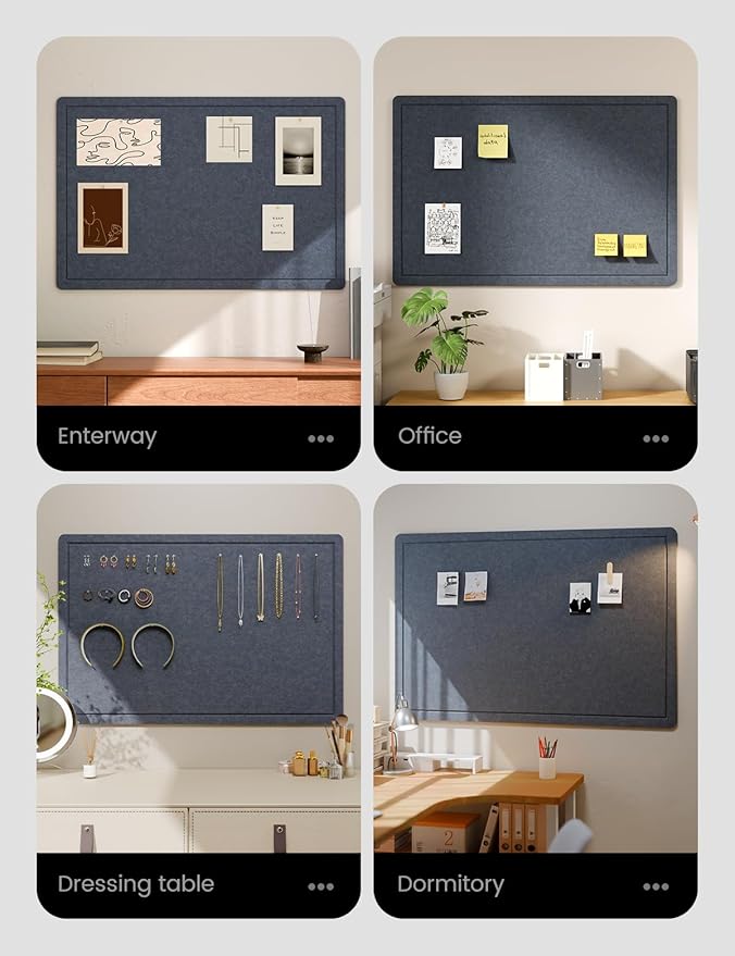 Fluxynara Bulletin Board,35.4" x 23.6" Cork Board Alternative with 12 Safe Removable Adhesive Tabs, Foldable Felt Pin Board for Home Office, Classroom, Bedroom,Entryway for Walls— Navy Blue