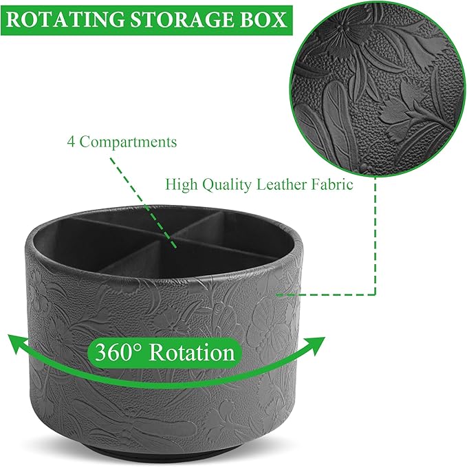 Round Leather Art Supply Organizer,Remote Control Holder,360-degree Rotating Pen Organizer with 4 Compartments(1-Butterfly Black)
