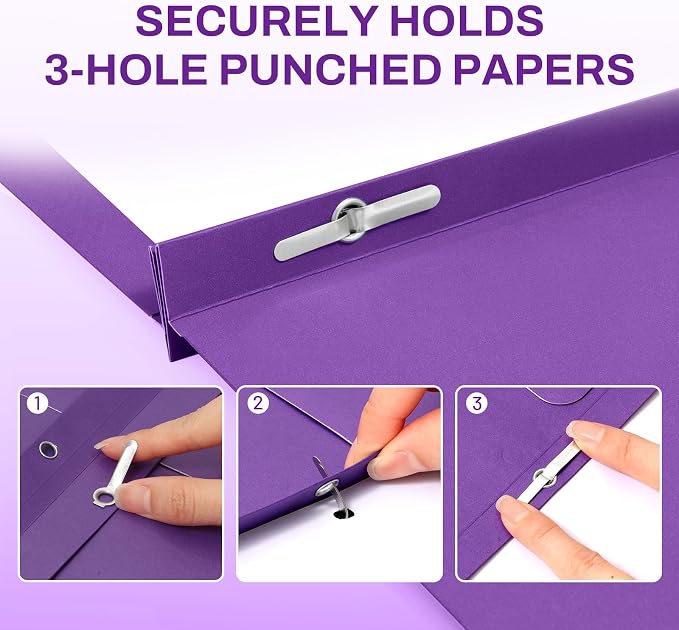 SUNEE 2 Pocket Folders with Prongs (25 Pack, Purple), Paper Folders with 2 Pockets and 3 Prongs Fit Letter Size Paper, Folders with Prongs for School Office Home Business