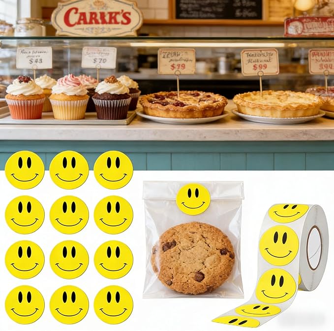 500 Pcs Yellow Smiley Face Stickers - 1 Inch Happy Face Stickers Round Roll Smile Sticker Emoticon Reward Labels for Classroom, Teachers, Party Favors, Scrapbooking, (Yellow Smile)