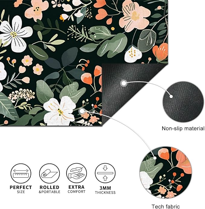HOMETITUTE Large Floral Mouse Pad 31.5 x 11.8 in Extended Desk Mat Non Slip Waterproof Keyboard Mousepad with Botanical Blossom Design for Office Home Gaming