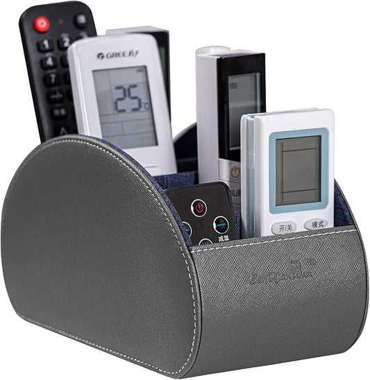 BONNY DODO Remote Control Holders Organizer Box with 5 Compartment PU Leather Multi-functional Office Desk Storage Caddy Store (Grey)
