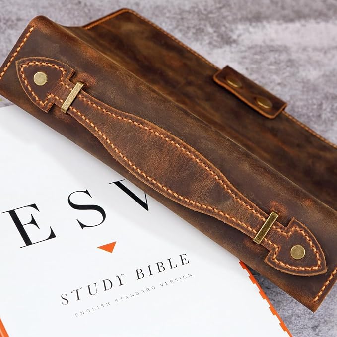ESV Study Bible Cover – Full Grain Leather Bible Case with Handle, Handmade Vintage Protector for ESV Study Bible Only