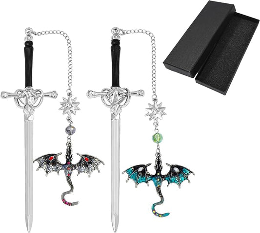 Fantasy Fourth Wing Dragon Sword Bookmarks - Fourth Wing Fans Page Markers Cool Bookmarks for Men Fantasy Dragon Gifts for Male Readers as Birthday Gifts (Dragon Bookmark Set 4)
