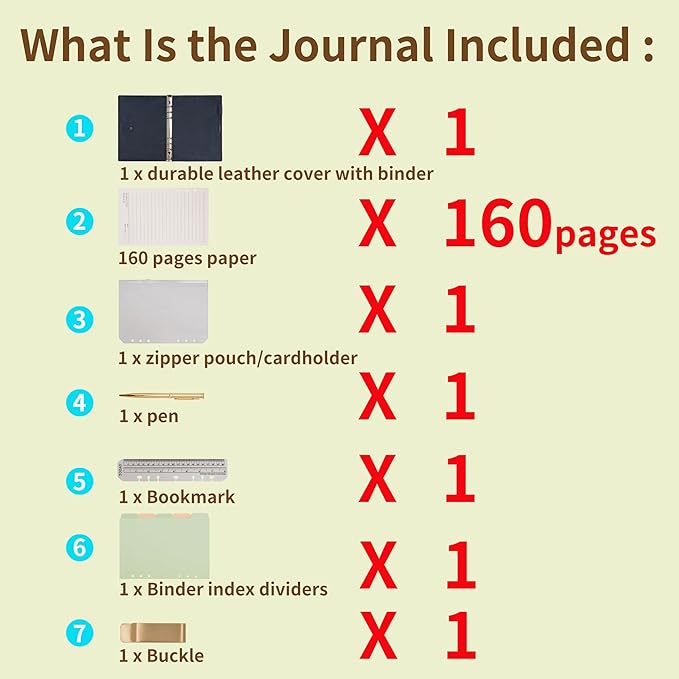 WONDERPOOL Leather Journal Lined Paper Notebook & Pen - Refillable 6 Ring Binder Writing Spiral Diary with Ruled Notepads Vintage Cover for Office Travel Work and Plan Agenda (a-Black, A6)