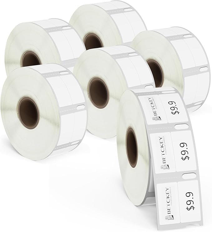 BETCKEY - Removable Film Label Replacement for DYMO 30333 (1/2" x 1"), Durable Waterproof Extra Small(2-up) Label, Compatible with DYMO 450, 4XL & Zebra Printers [6 Rolls 6000 Labels]