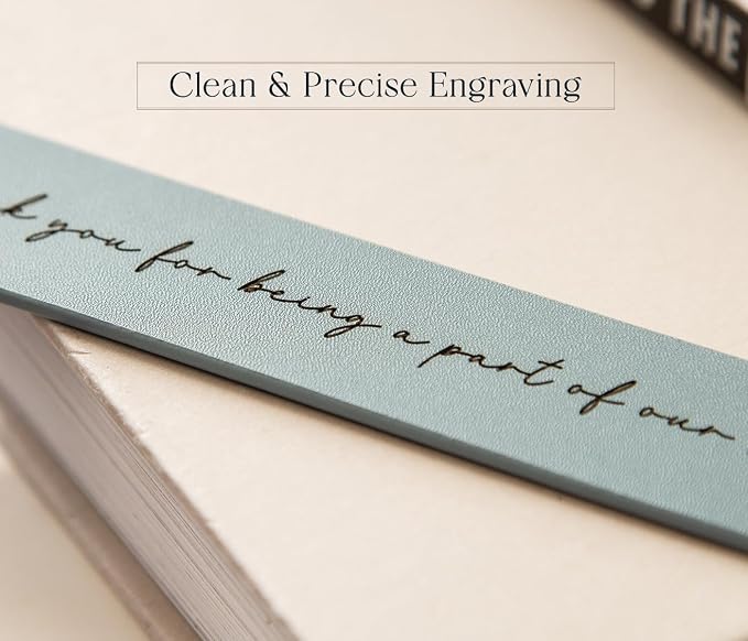 Engraved Leather Bookmark in Blue - Thank You for Being a Part of Our Story, Inspirational Appreciation Gift for Friends Bridesmaid Groomsman Wedding Favor, Guest Keepsakes