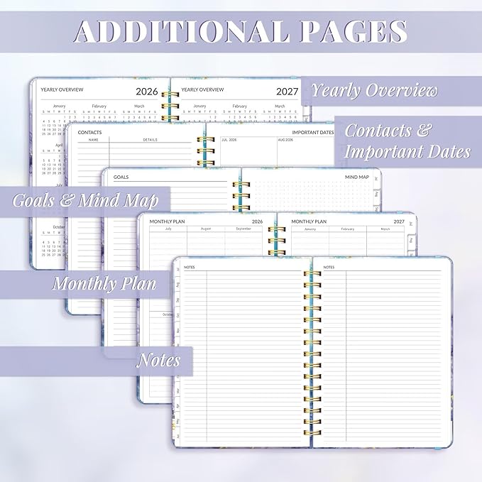 Lonely Oak Academic Planner 2026-2027, Daily Weekly and Monthly Agenda Planner 6.18" x 8.5" with Tabs, 12 Months Spiral School Year A5 Calendar from Jul.2026 to Jun.2027 for Student and Teacher (Blue Marble)