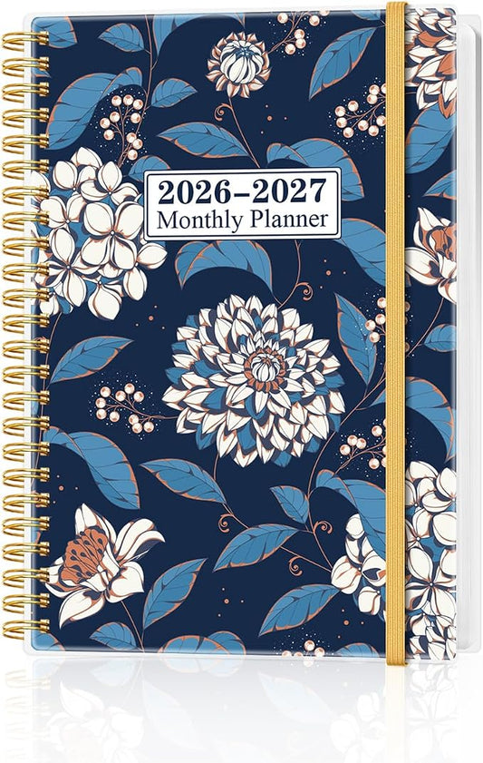 Monthly Planner 2026-2027 – Monthly Calendar from May 2026 to December 2027, 20 Month Planner with Spiral Binding, Inner Pocket, Elastic Closure, 5.8" x 8.5", Flower-A