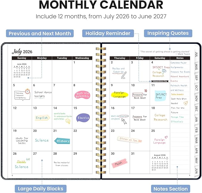 Planner 2026-2027, Monthly and Weekly Academic Planner July 2026 - June 2027, Hardcover Student Teacher Planning Agenda Calendar Book with Tabs, Perfect for Office School Supplies, A5 (6.3" x 8.5") - Garden of Whimsy