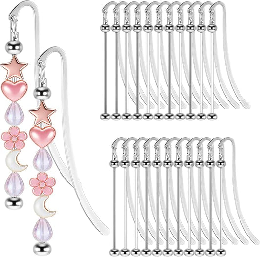 24 Pcs Beadable Bookmarks Bulk DIY Metal Blank Bookmarks to Decorate Beadable Items Beaded Craft Jewelry Bar Pendant Charm Gifts Office Supplies for Book Lover (Silver)
