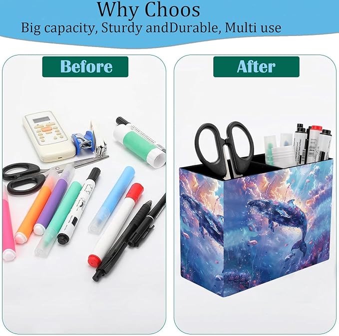 Pen Holder, Pencil Case, Makeup Brush Storage Box, Tableware Storage Box, Suitable for Office Or Home Item Organizing Stand - Sky Blue Whale