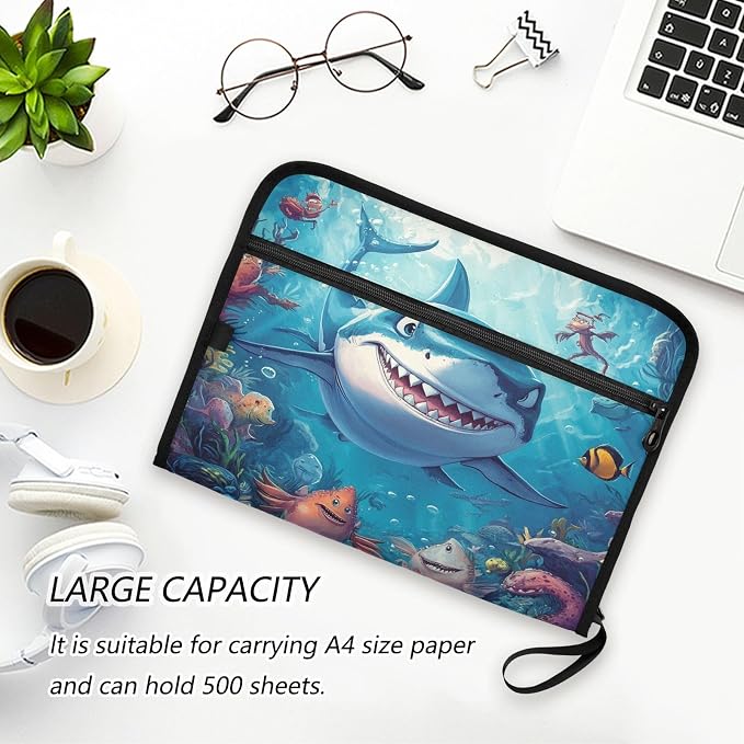Cartoon Shark in Ocean Accordion File Organizer Expanding Document Folder with 13 Pockets Portable File Folder for A4 Letter Size