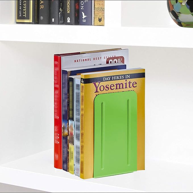 Acrimet Bookends for Shelves, Non-Skid Book Holder, Heavy Duty Book Stopper, Steel Metal Book Ends Storage for Home, Library, 6 7/8" H x 4" W x 4 1/2" D (Green Citrus) (1 Pair / 2 Pieces)