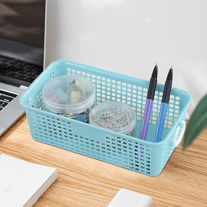 6 Packs Colorful Small Plastic Rectangle Storage Baskets, Kitchen Classroom Office Bedroom Baskets