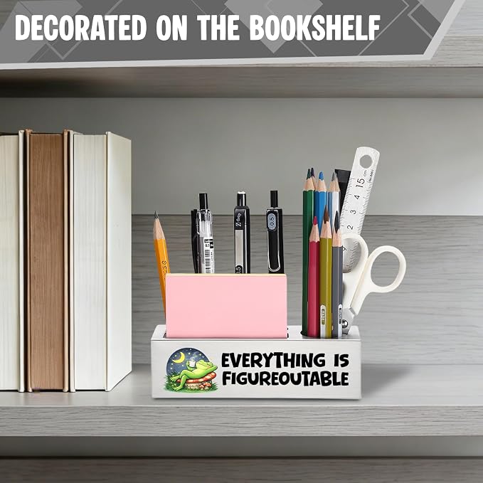 FOKCBOCM Motivational Office Pen Holder with Frog Night Design, Stainless Steel Desk Organizer Gift for Coworker, Calming Workspace Decor, Positive Daily Reminder Desk Accessory-DS120