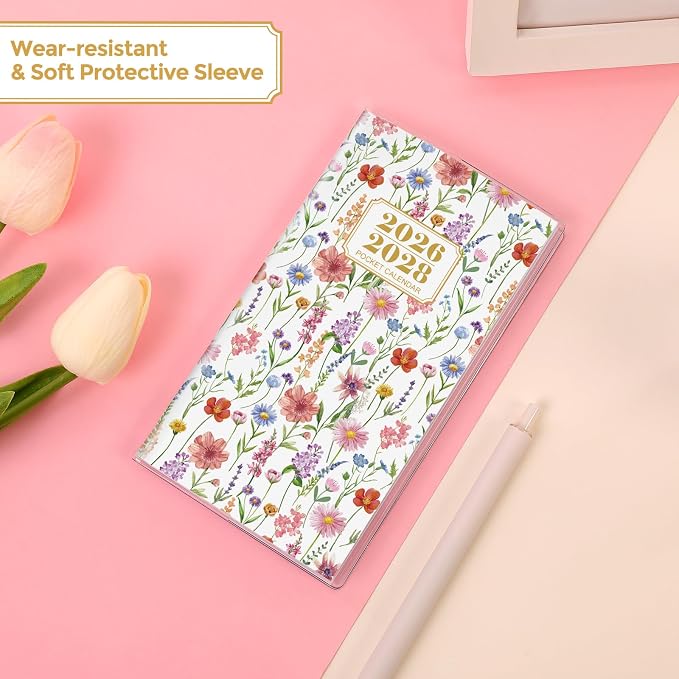 SKYDUE Pocket Calendar 2026-2028, Pocket Monthly Planner Jul 2026 - Dec 2028 for Purse, 6.7" X 3.8" 30-Month Small Planner, Academic Year Calendar, Compact Design with Plastic Sleeve