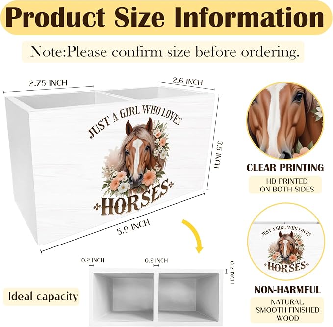 Rustic Floral Horse Pen Holder for Desk, Gifts for Horse Lovers Pencil Organizer, Just a Girl Who Loves Horses Wooden Box Sign Desk Decor for Home Office Decoration