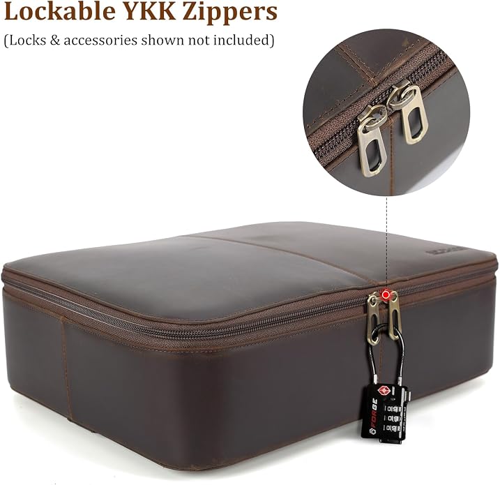 Polare Full Grain Leather Document Organizer Bag Storage Cabinet Box Portable Home Business Safe Folder with Lockable YKK Zipper