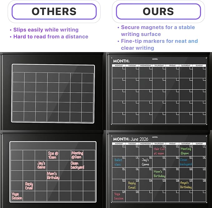 Fridge Calendar Acrylic 17x12”, Start Monday | Magnetic Calendar for Refrigerator | Acrylic Dry Erase Whiteboard Calendar for Fridge | Family Schedule Board with 5 Markers & Eraser by Freedom Mastery