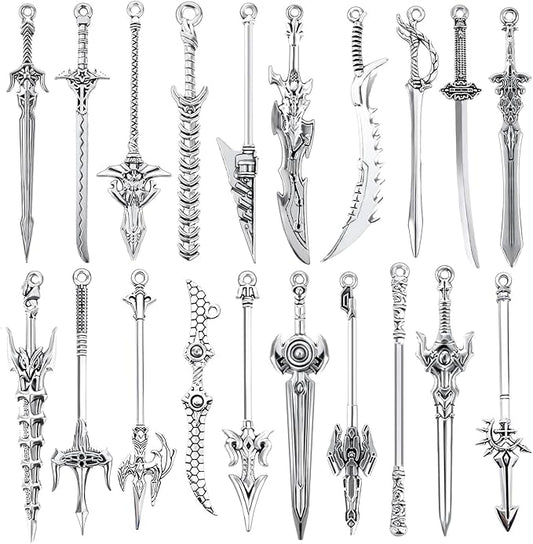 20 Pcs mini Swords Bookmark, Metal Sword Keychain Charms, Vintage Knife Necklace for Book Lovers DIY Necklace Bracelet Crafting