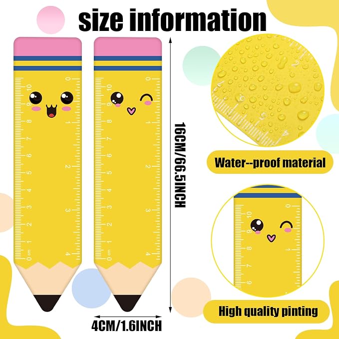 Kosiz 120 Pcs Cute Pencil Bookmarks Ruler Bulk Gifts Back to School Gifts Classic Yellow Spiritual Reading Rulers Party Favors for Classroom Rewards Booklover Students Office Favors