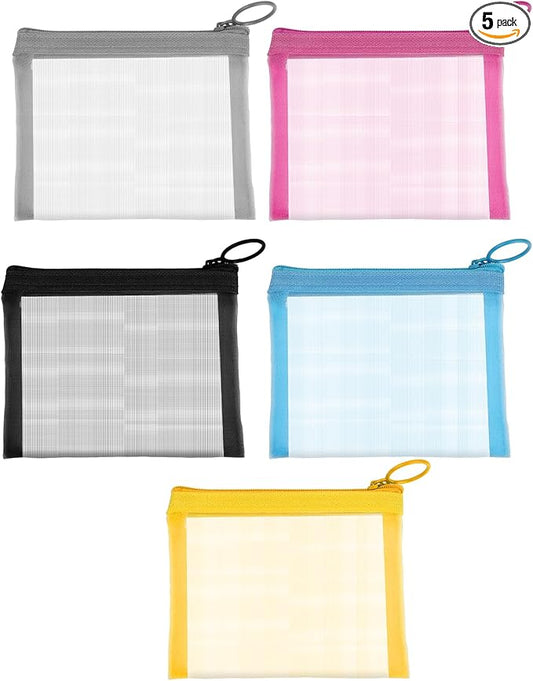 5 Pcs Mini Zipper Pouch Clear Small Zipper Pouch Mesh Zipper Pouch Bags Multipurpose Document Pocket Makeup Cosmetic Accessories Travel Toiletries Storage Pouches for Organization