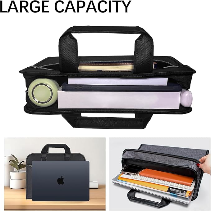 Portable Briefcase with Handle, Waterproof Oxford Laptop Bag, File Storage for School Office Business, 14.96*14.41*3.54in (Grey)