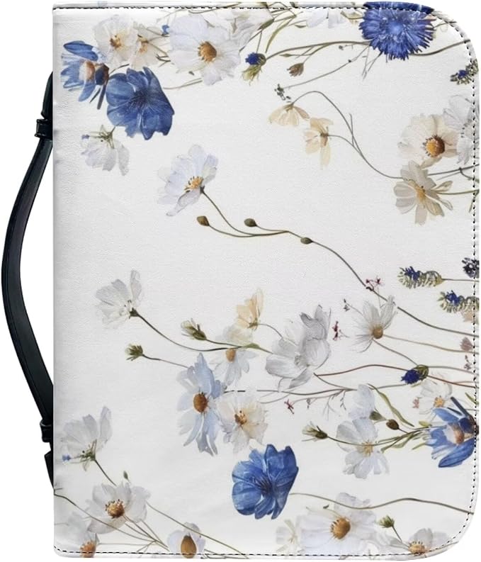 Print Bible Covers, Bible Cover – PU Leather Bible Bag and Carrying Case with Handle, Womens Bible Case,Floral,X-Large