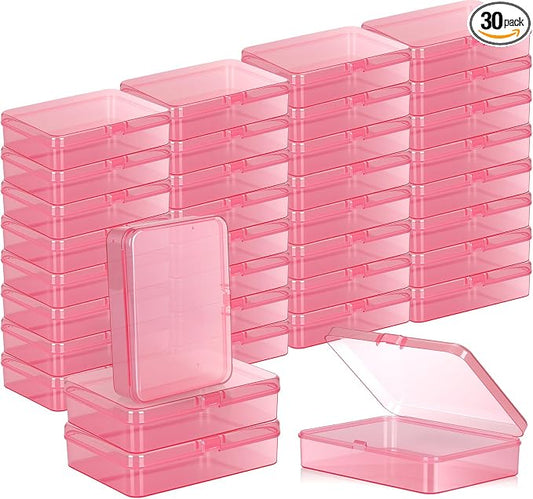 30 Pcs Plastic Crayon Box with Hinged Lid Clear Storage Containers Crayon Case for School Classroom Supplies (Pink)