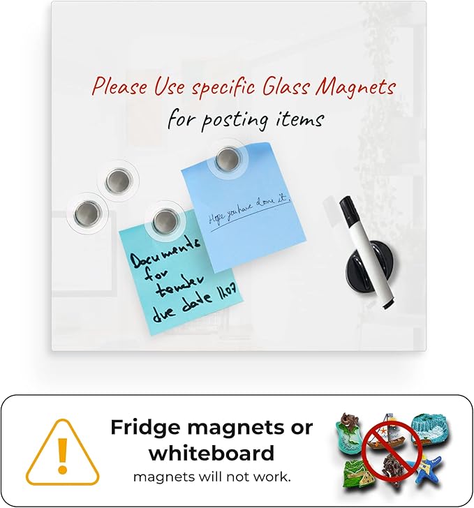 Magnetic Eraser Black Board 16" X 16" Inches Eased Corners - White Low Iron Glass