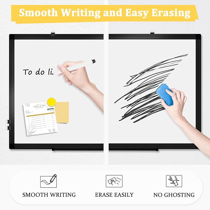 Double-Sided Magnetic Whiteboard, 30" x 20" Dry Erase Board Black Aluminum Frame for Wall, White Board Dry Erase Marker Board for Kitchen, Memo, School, Home, Office