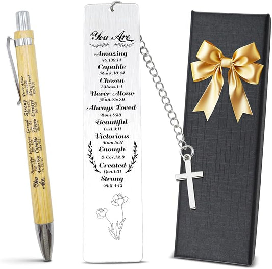Father Day Christian Gifts Bible Bookmark for Women & Pen Set - First Communion Gifts, Baptism Gifts, Confirmation Gift Ideas - Religious Gift for Girl, Boy, Men,Book Lovers
