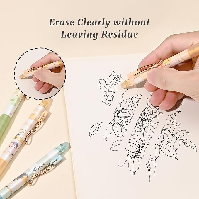 M&G 12Pcs Cute Erasable Gel Pens, 0.5mm Fine Point Retractable Pen, Smooth Writing Quick Dry Black Ink Pens for School Office Home Supplies (Black Ink)