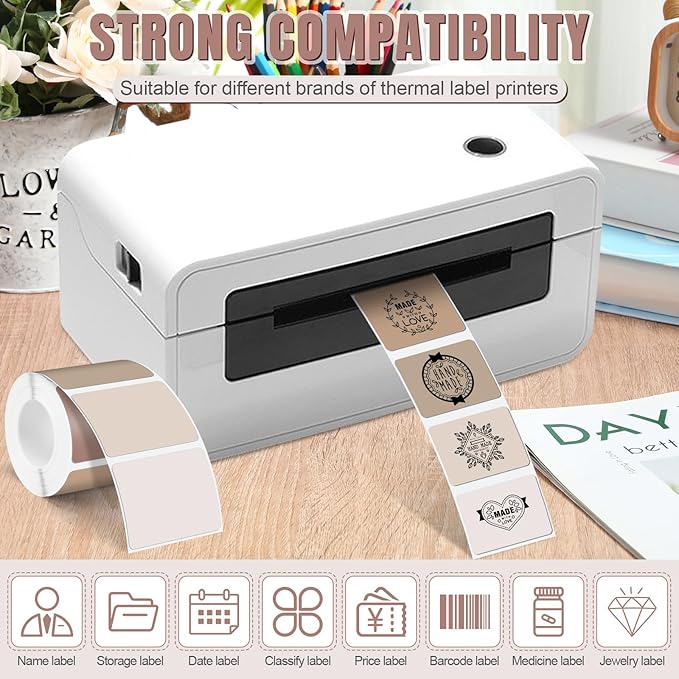 Ctosree 240 Pcs/ 1 Roll Square Thermal Sticker Labels Self Adhesive Direct Thermal Labels Multipurpose Printer Paper for DIY, Name Tag, 1.18 x 1.57 inches/ 30 x 40 mm (Morandi Color)