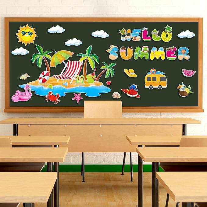 Konsait Summer Bulletin Board Decorations,Summer Cutouts for Bulletin Board, Big Island Beach Summer Theme Bulletin Board for Home Office Classroom Blackboard Wall Decor