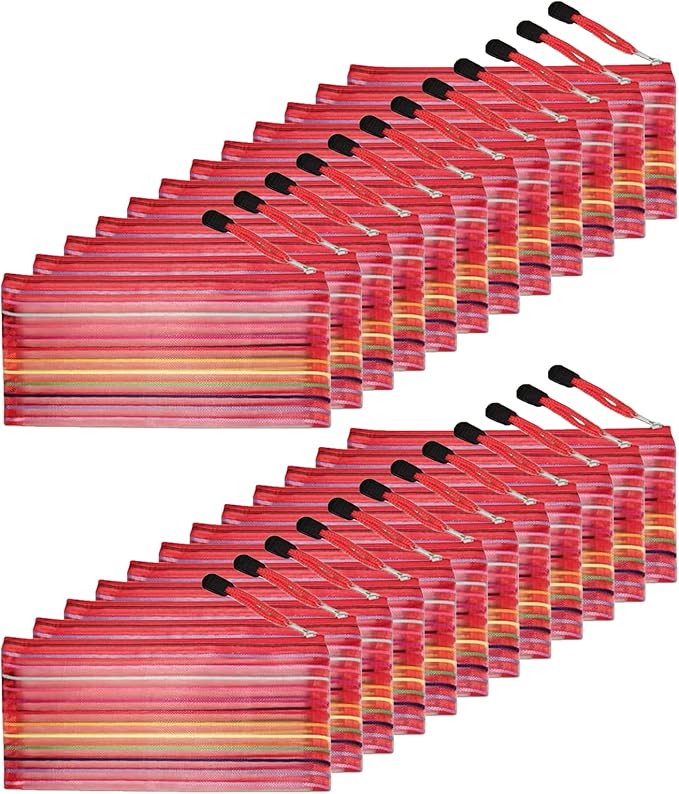Muka 24PCS Rainbow Striped Zipper Pouch, Storage Bags for Organizer, Travel and Office-Red-B5