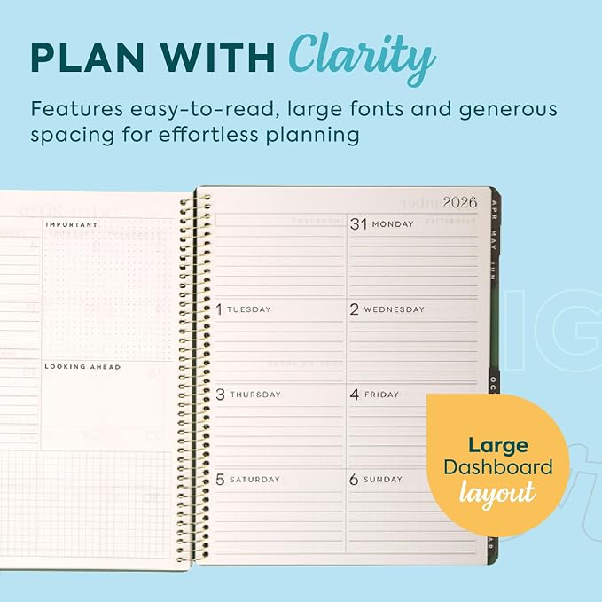 GO BIG Large-Print Planner April 2026–June 2027, 15-Month Twin-Loop-Bound Agenda Planner, Big Size, 8.5" x 11", Easy-to-Read Large Dashboard Layout, Hunter Green Cover