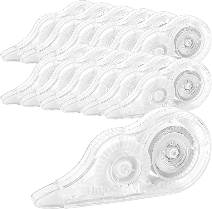 Unjoo White Correction Tape, Fast Clean and Easy to Use Tear-Resistant Tape, For school Supplies, Office (12pack, White, 5M/196, Tape Width 0.2in)
