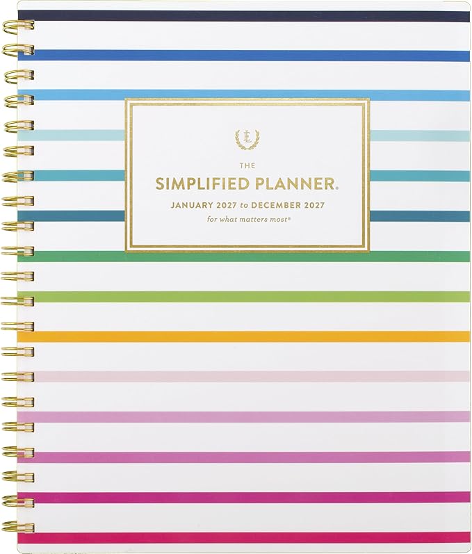AT-A-GLANCE 2027 Planner, Simplified by Emily Ley, Weekly & Monthly, 8.5" x 11", Happy Stripe (EL57-905-27)