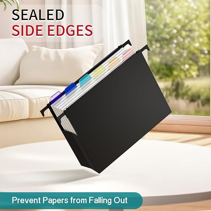 Uquelic Plastic Hanging File Folders Letter Size, 6 Pack Reinforced Heavy Duty Hang Folder with Movable Bright Dividers, Adjustable Tabs, 4" File Organizer for Filing Cabinet, School, Office