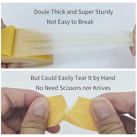 Double Sided Fabric Tape Heavy Duty,Universal High Tack Strong,1.18inx66FT(20m) Super Sticky Resistente Clear Tape,Strong Wall Adhesive with Fiberglass Mesh,Easy Use Mounting Tape