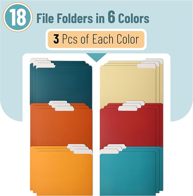 Mr. Pen- Office File Folder, 18 Pack, Retro Colors, 1/3-Cut Tab, Colored File Folders Letter Size, Colored Folders, Office Supplies File Folders with Tabs