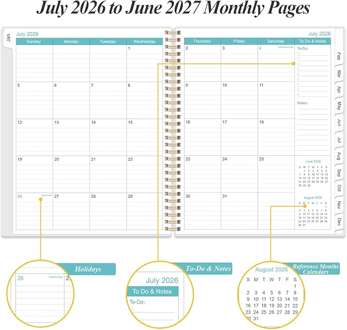 2026-2027 Daily & Monthly Planner - One Page Per Day, Daily Planner from July 2026 - June 2027, Planner 2026-2027 with 12 Monthly Tabs, 8.5" x 11", Blue Leaf Flower