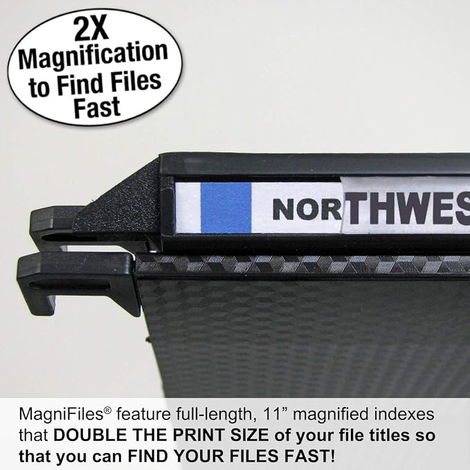 Ultimate Office MagniFile Hanging File Folders V Base Letter Size with 11 inch Magnified Indexes that Double The Size of Your File Titles to Find Files Fast. (Set of 20 Black)