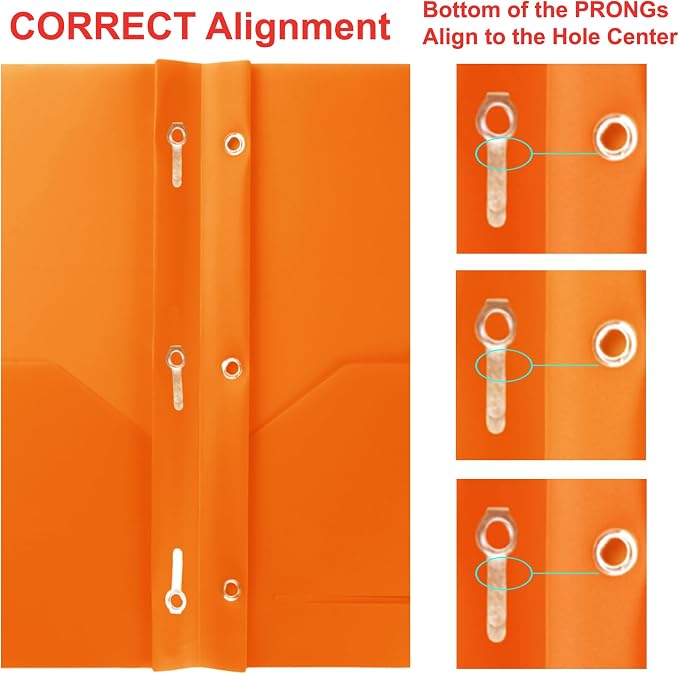 Youngever 6 Pack Heavy Duty Plastic Two Pocket Folders with 3 Prongs, Metal Prongs Fastener, Heavy Duty Plastic 2 Pocket Folder (Orange)
