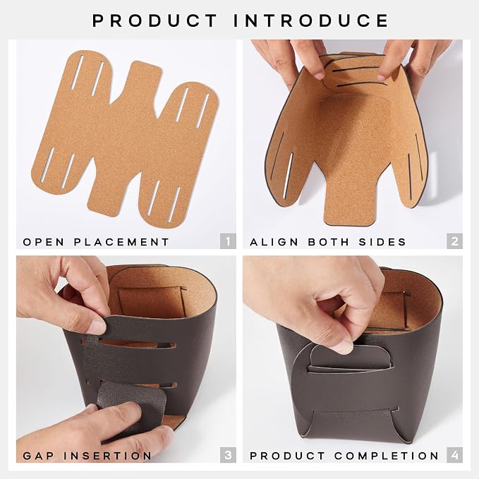 HOMIEAZICOZI 2-Pack Cork Leather Desk Accessories Storage - Pencil Pen Holder - Makeup Brush Holder Organizer - Stylish Addition to Home Decor (Coffee)