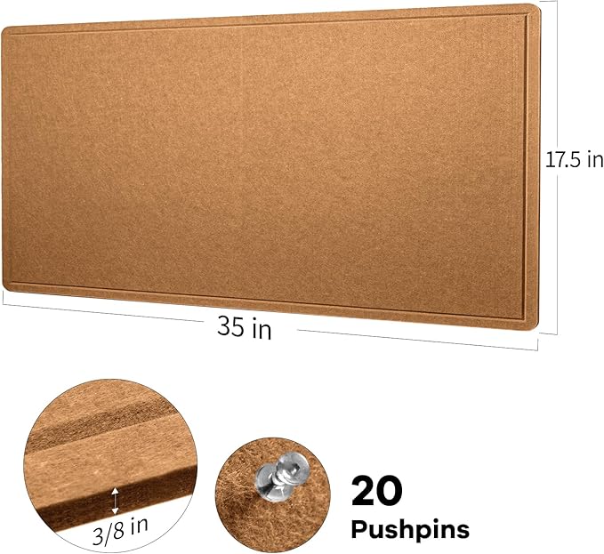 Lightomorrow Bulletin Board, 35 x 17 1/2 inches Felt Board - Decorative Pin Board, Cork Board Alternative for Wall, Foldable Self-Adhesive Vision Board Prayer Board with 20 Pushpins-Apricot